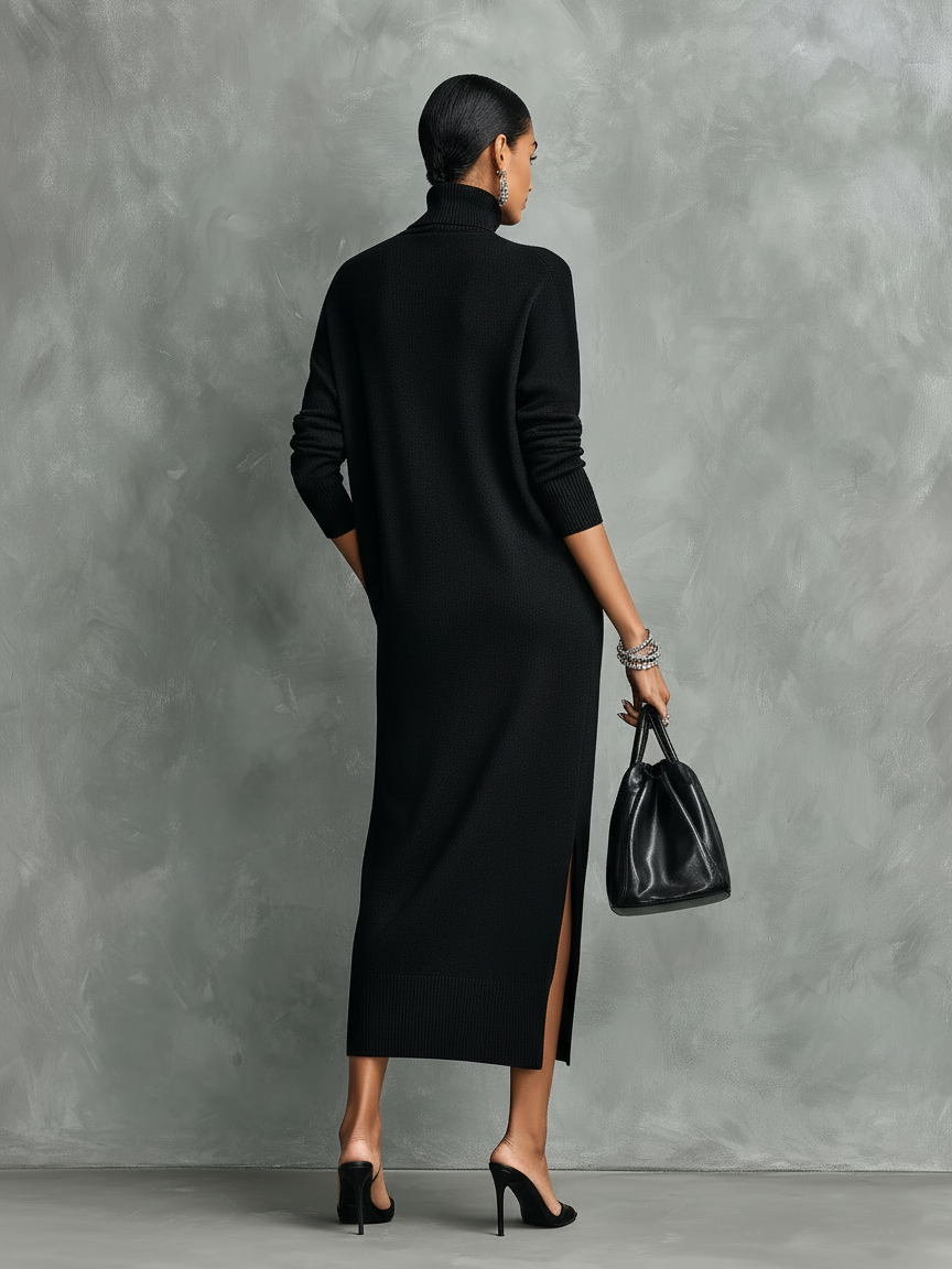 Alexandra - Vestido Midi de Punto con Cuello Alto y Manga Larga, vista 4 – Lena Rodríguez