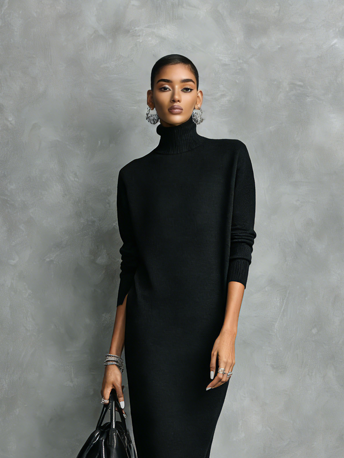 Alexandra - Vestido Midi de Punto con Cuello Alto y Manga Larga, vista 8 – Lena Rodríguez