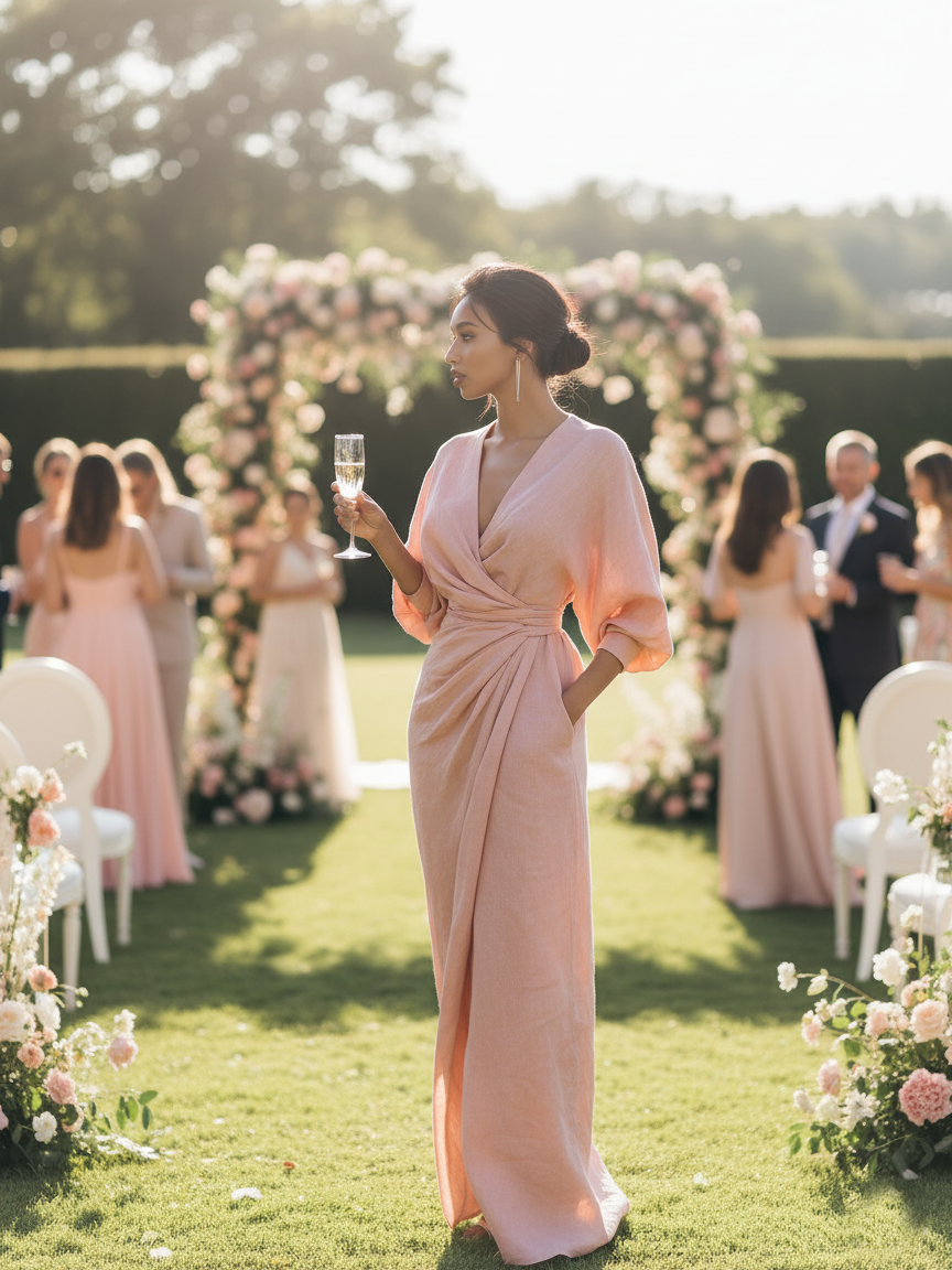 Alma - Vestido Maxi Minimalista de Mezcla de Lino con Escote en V, vista 2 – Lena Rodríguez