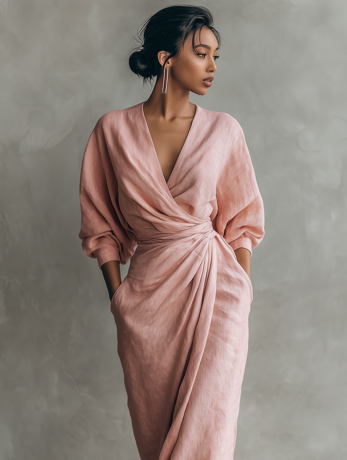 Alma - Vestido Maxi Minimalista de Mezcla de Lino con Escote en V, vista 5 – Lena Rodríguez
