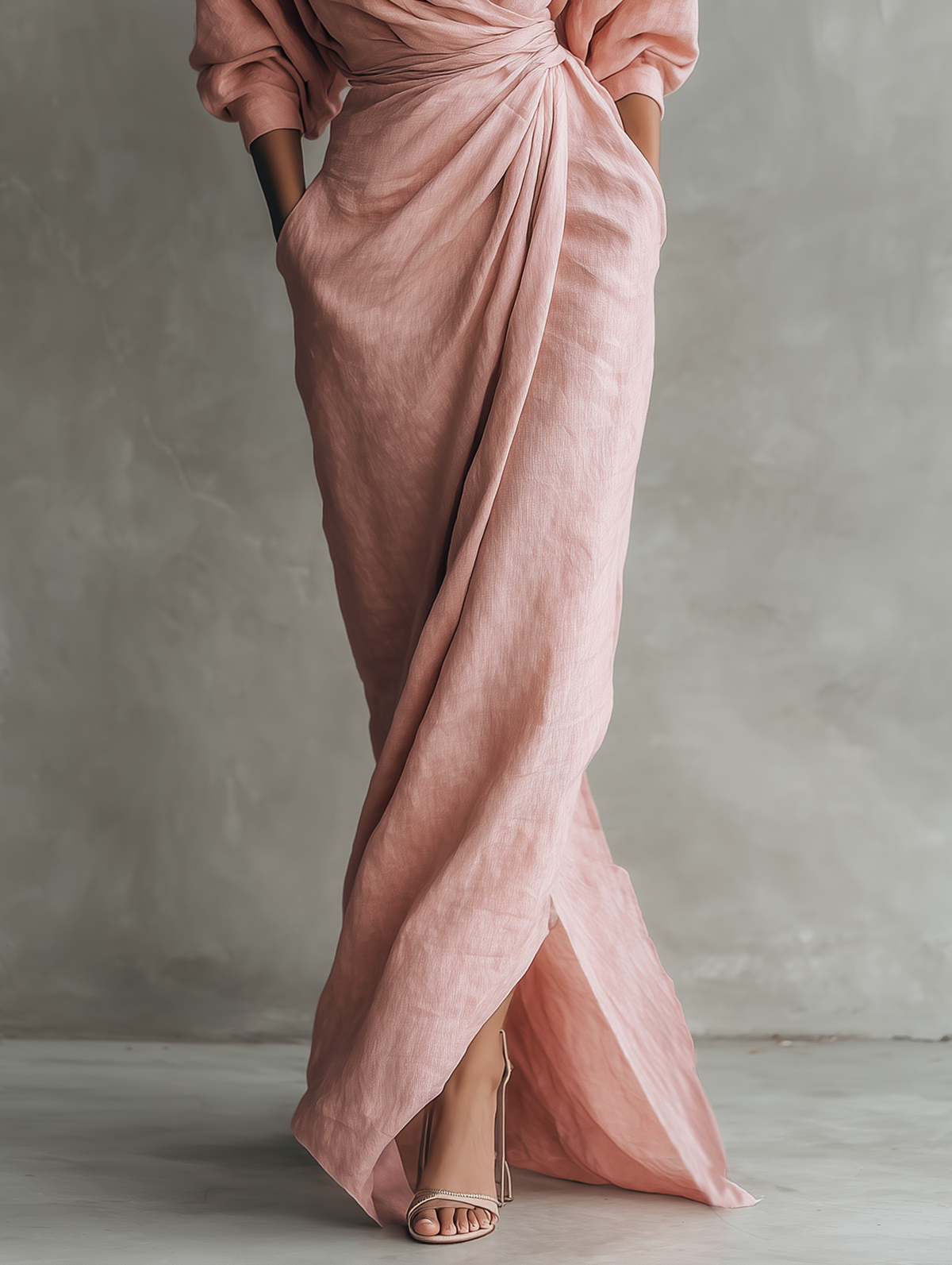Alma - Vestido Maxi Minimalista de Mezcla de Lino con Escote en V, vista 6 – Lena Rodríguez