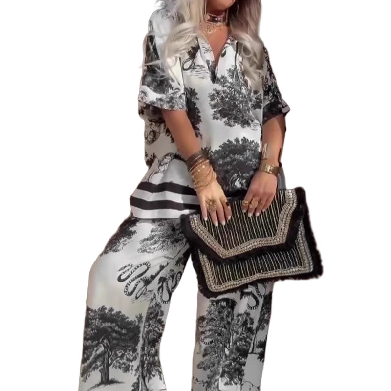 Beatriz - Conjunto Top Estampado Cuello en V + Pantalón Largo, vista 7 – Lena Rodríguez