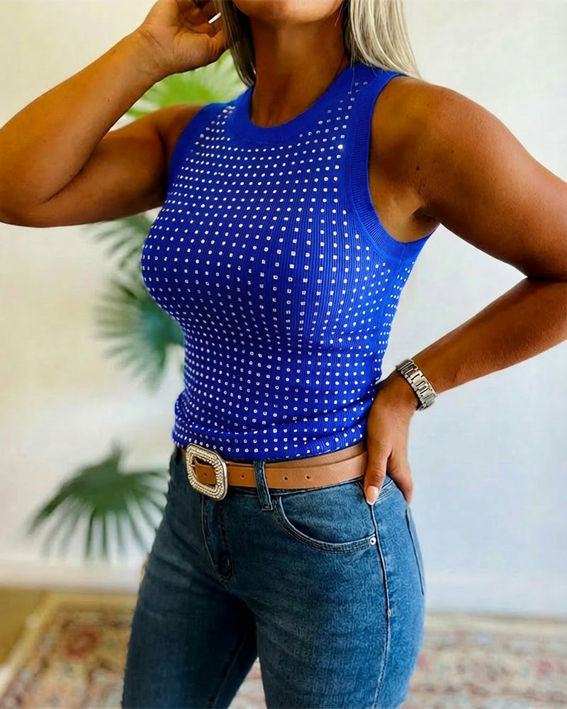 Julia - Top de Punto Acanalado con Decoración de Pedrería y Cuello Redondo – detalle 19 – Lena Rodríguez