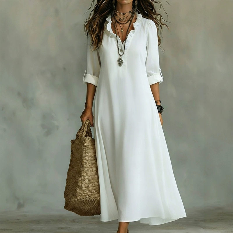 Camila - Vestido Maxi Boho Cuello en V con Volantes, vista 10 – Lena Rodríguez