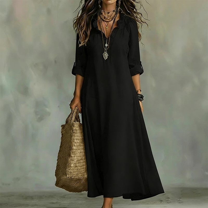 Camila - Vestido Maxi Boho Cuello en V con Volantes, vista 9 – Lena Rodríguez