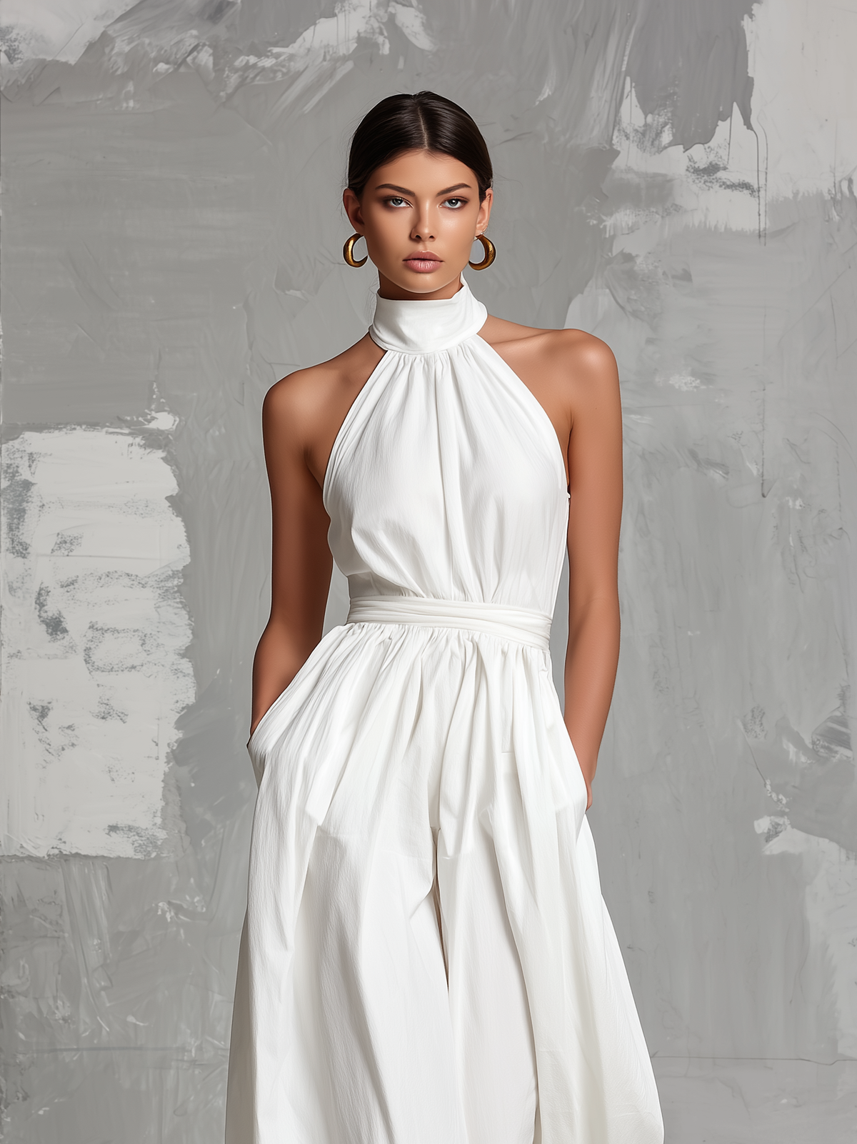 Deria - Mono Elegante sin Mangas con Cuello Halter de Tejido Vaporoso, vista 2 – Lena Rodríguez