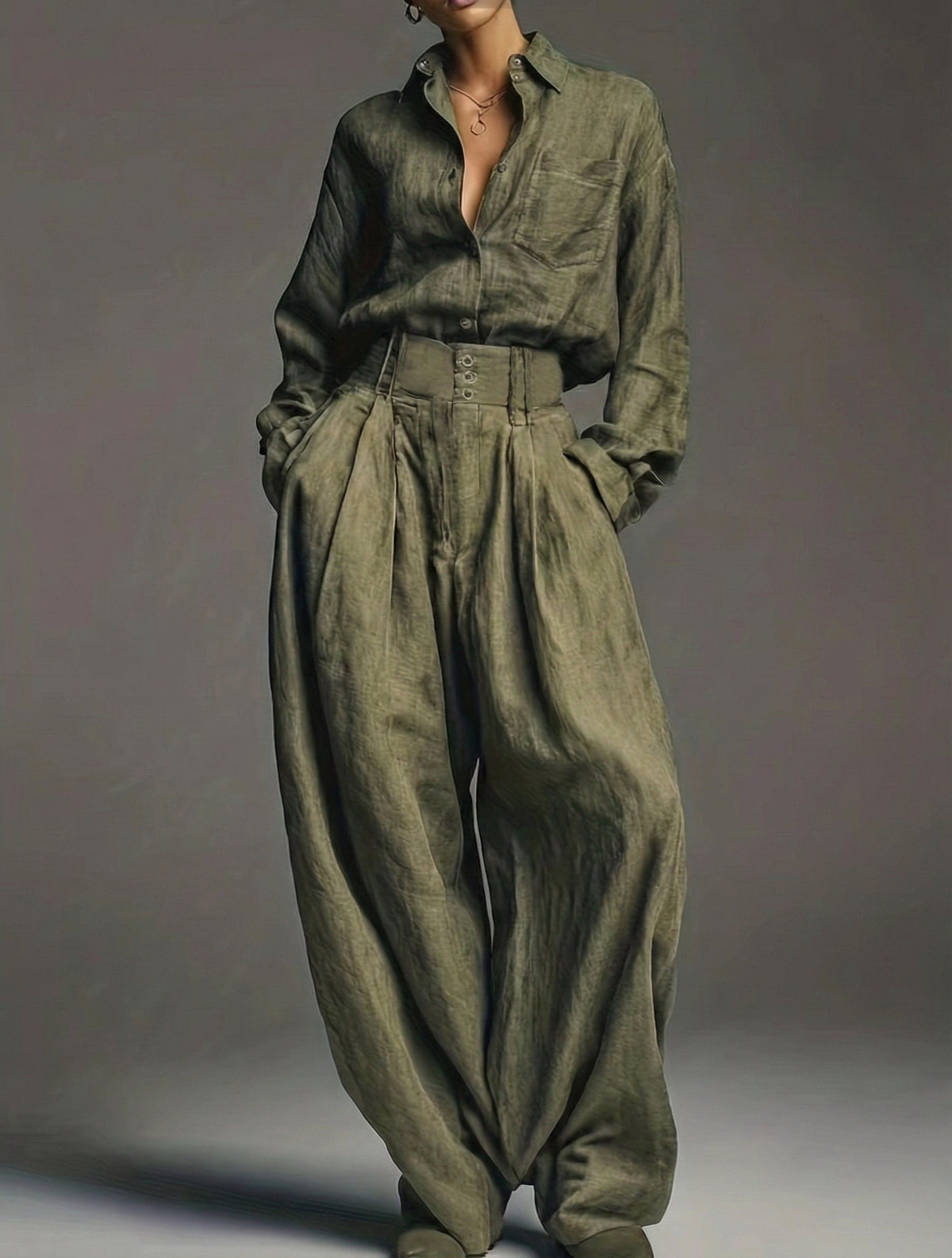 Lia - Conjunto de Lino Verde Militar – Lena Rodríguez
