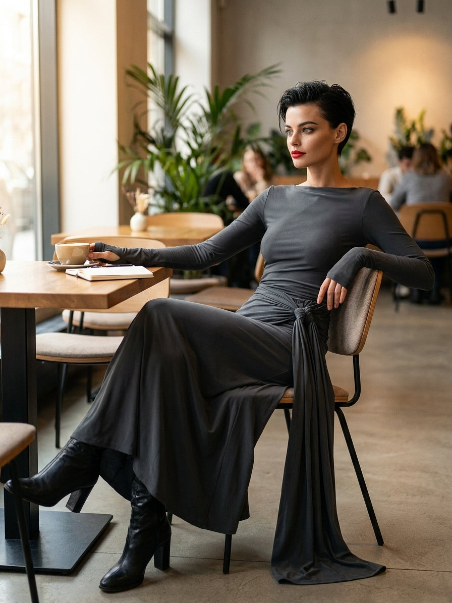 Lilian - Vestido Maxi Cruzado con Nudo, vista 2 – Lena Rodríguez