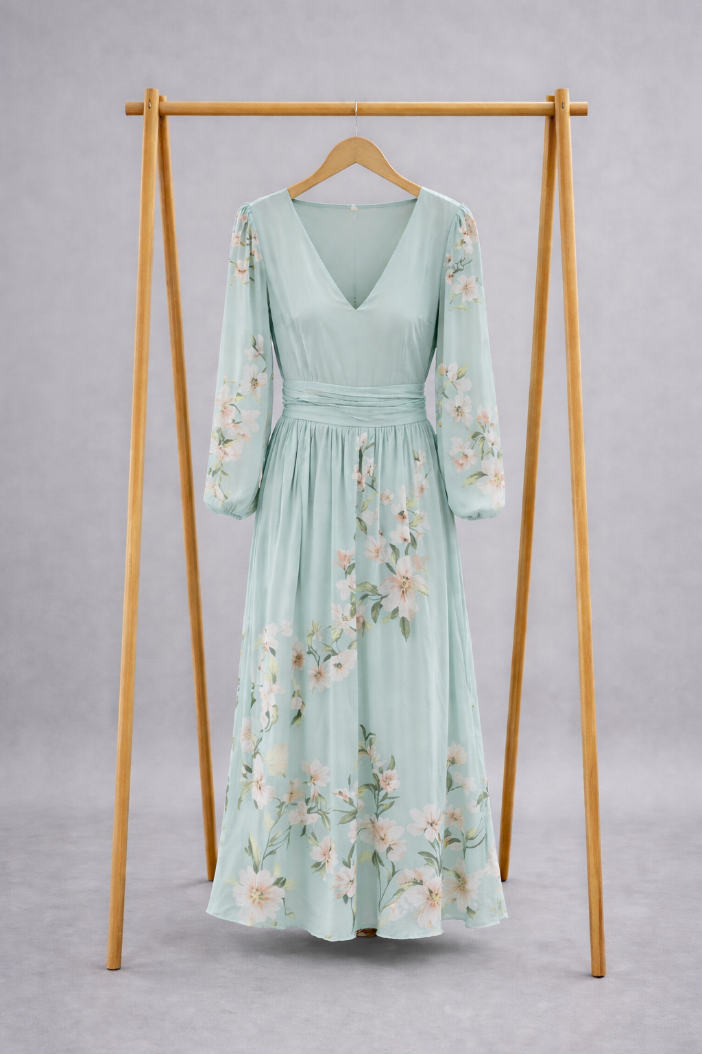 Macarena - Vestido Largo Floral Mint Elegante, vista 4 – Lena Rodríguez