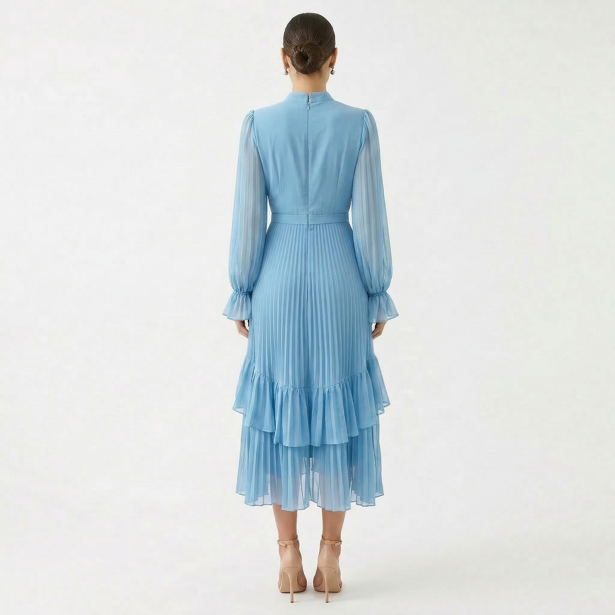 Mariana - Vestido Plisado con Mangas Fluidas y Volantes Asimétricos, vista 10 – Lena Rodríguez