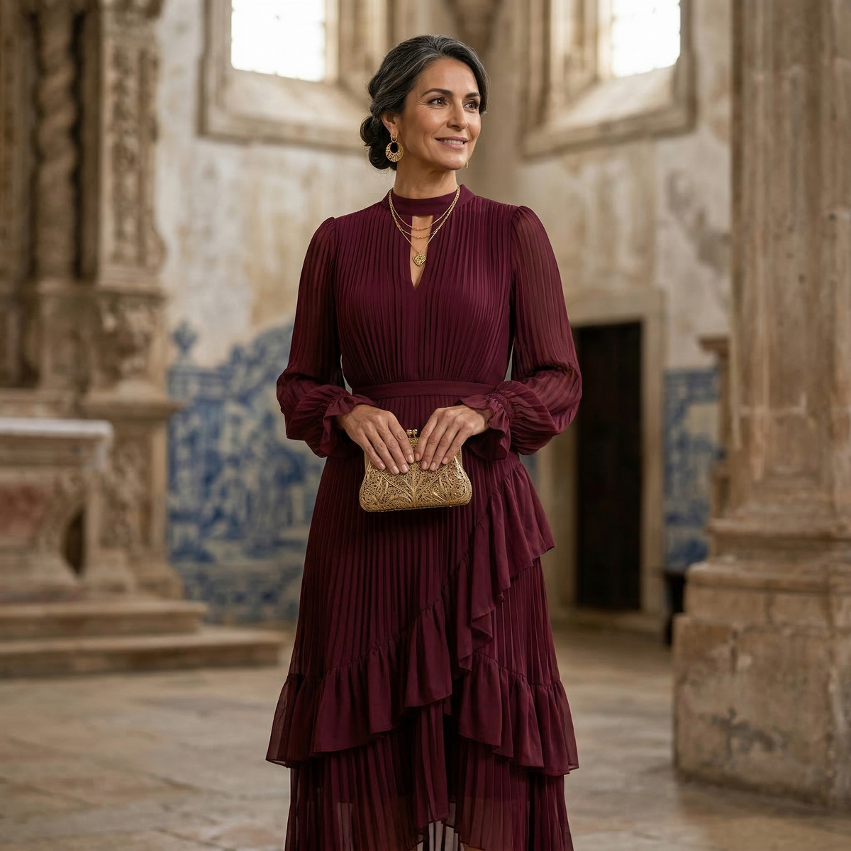Mariana - Vestido Plisado con Mangas Fluidas y Volantes Asimétricos, vista 13 – Lena Rodríguez