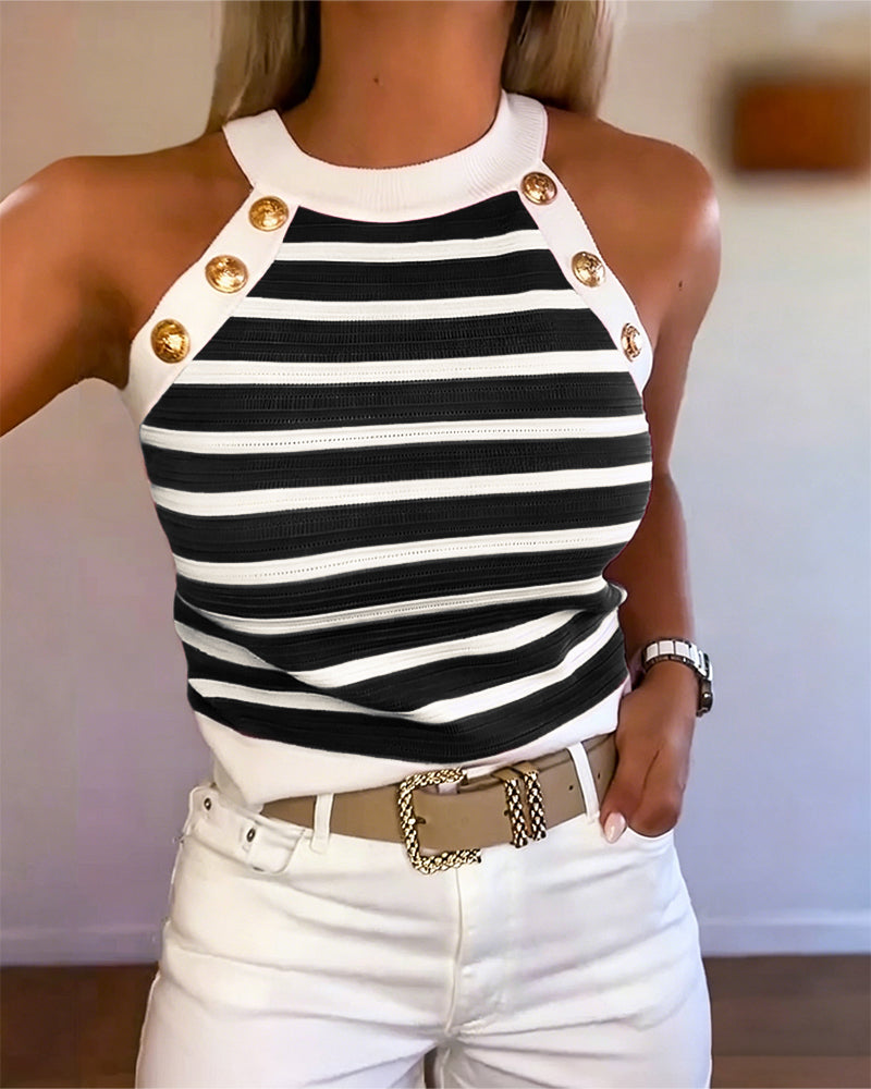 Milagros - Top de Rayas con Escote Halter y Botones Dorados, vista 10 – Lena Rodríguez