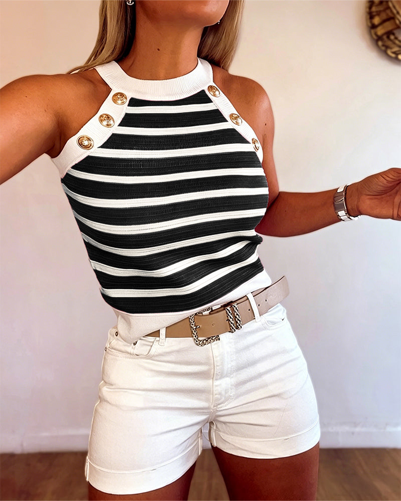 Milagros - Top de Rayas con Escote Halter y Botones Dorados, vista 12 – Lena Rodríguez