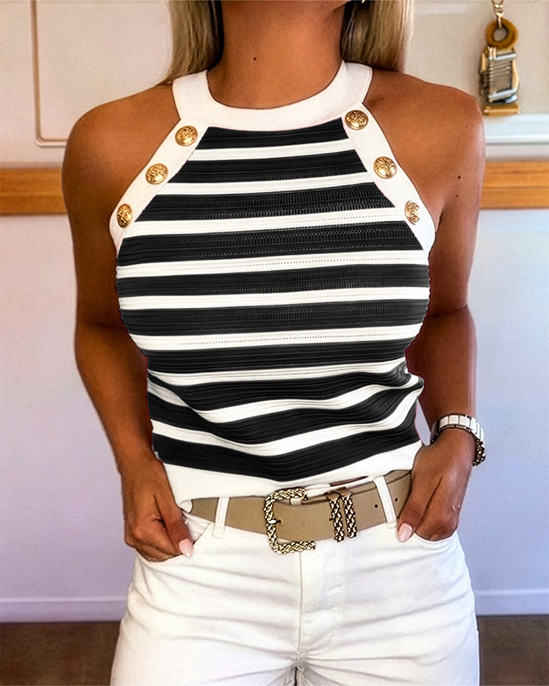 Milagros - Top de Rayas con Escote Halter y Botones Dorados, vista 8 – Lena Rodríguez