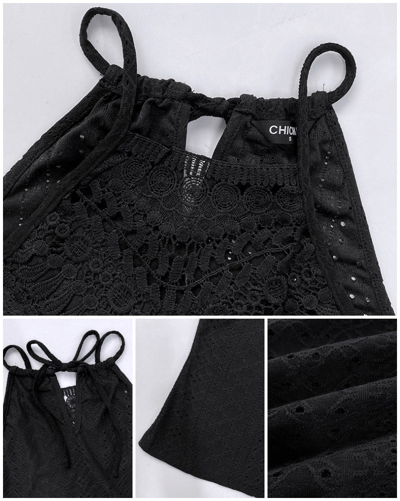 Raquel - Top de Jacquard con Escote Halter y Detalle de Encaje, vista 10 – Lena Rodríguez