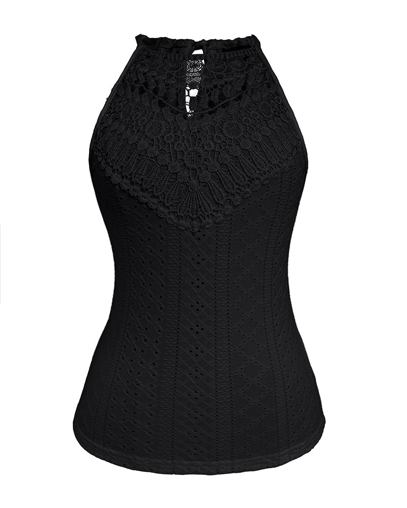 Raquel - Top de Jacquard con Escote Halter y Detalle de Encaje, vista 11 – Lena Rodríguez