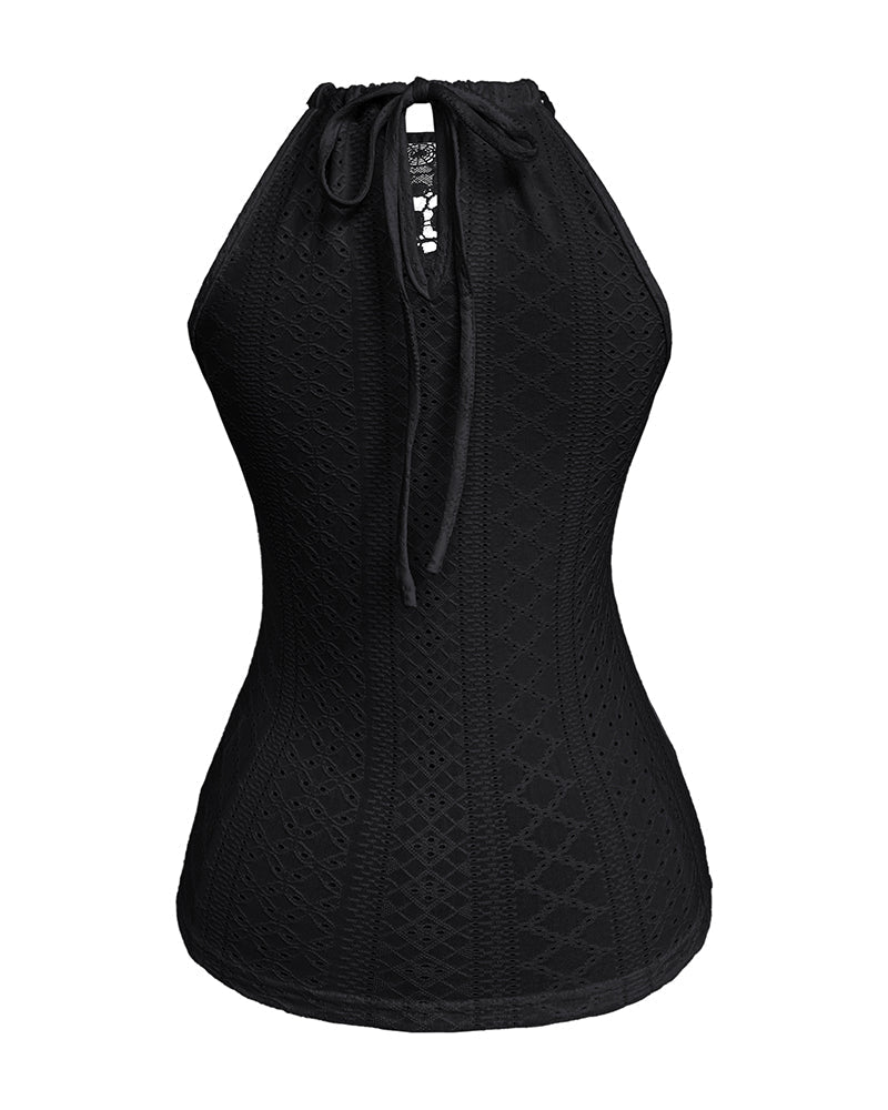 Raquel - Top de Jacquard con Escote Halter y Detalle de Encaje, vista 12 – Lena Rodríguez