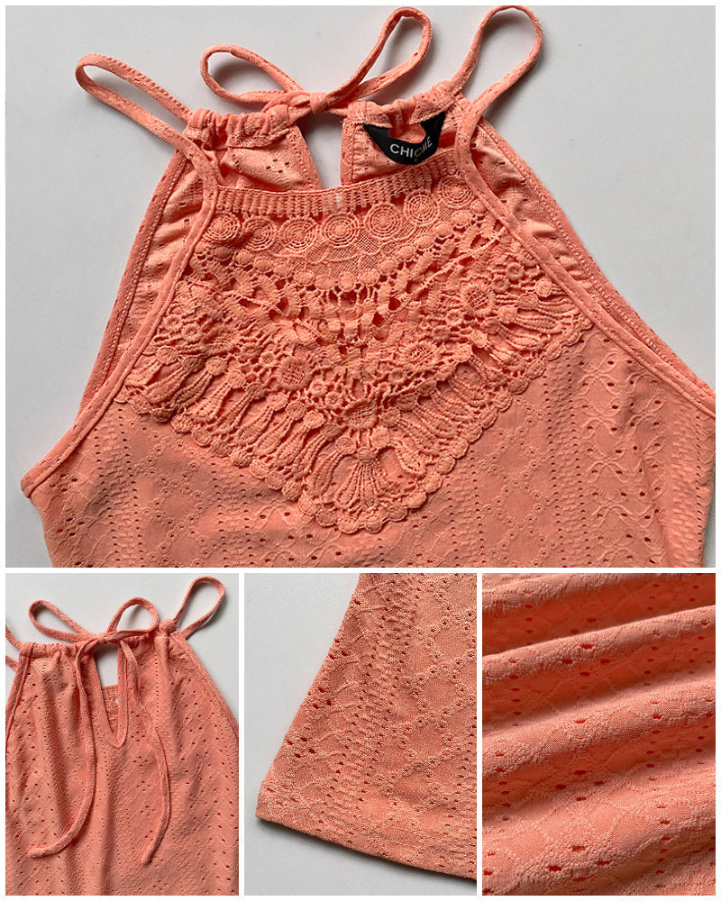 Raquel - Top de Jacquard con Escote Halter y Detalle de Encaje, vista 4 – Lena Rodríguez