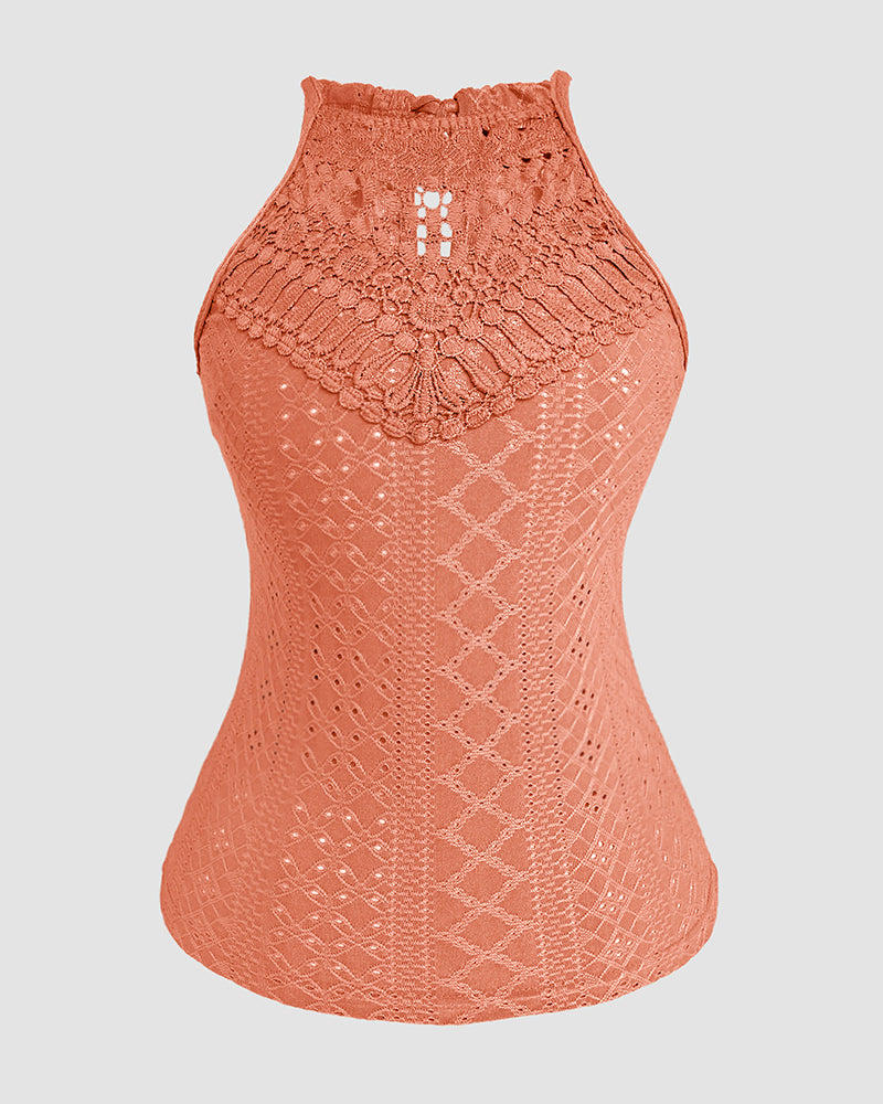 Raquel - Top de Jacquard con Escote Halter y Detalle de Encaje, vista 5 – Lena Rodríguez
