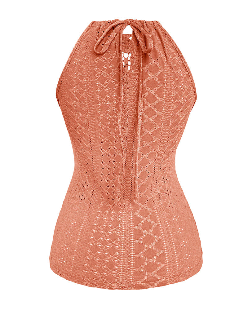Raquel - Top de Jacquard con Escote Halter y Detalle de Encaje, vista 6 – Lena Rodríguez