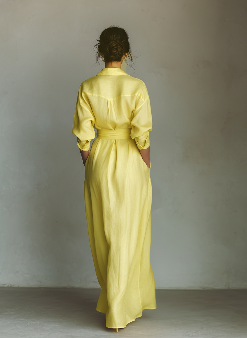 Sol - Vestido Maxi Camisero de Mezcla de Algodón y Lino con Nudo en la Cintura y Manga Corta, vista 6 – Lena Rodríguez