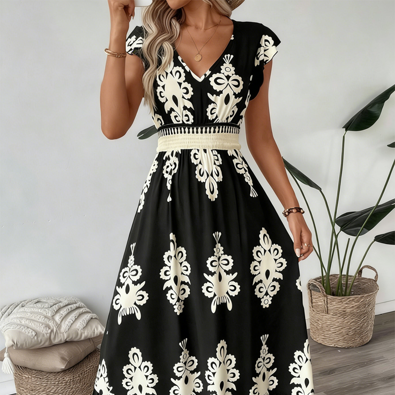 Valentina - Vestido Largo Fluido con Cuello en V – detalle 17 – Lena Rodríguez