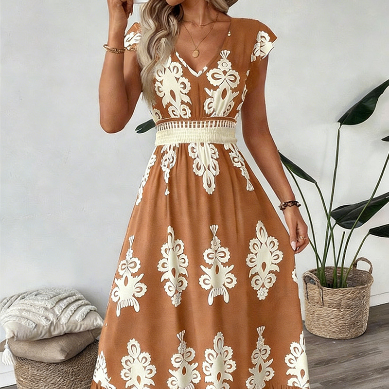 Valentina - Vestido Largo Fluido con Cuello en V – detalle 20 – Lena Rodríguez