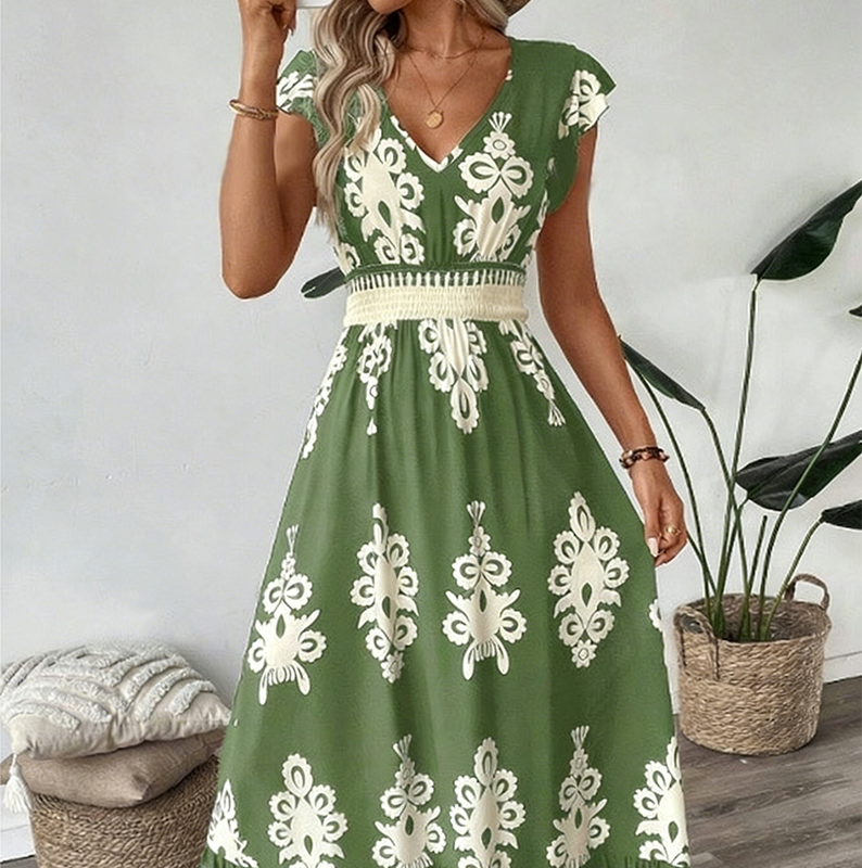 Valentina - Vestido Largo Fluido con Cuello en V – detalle 23 – Lena Rodríguez