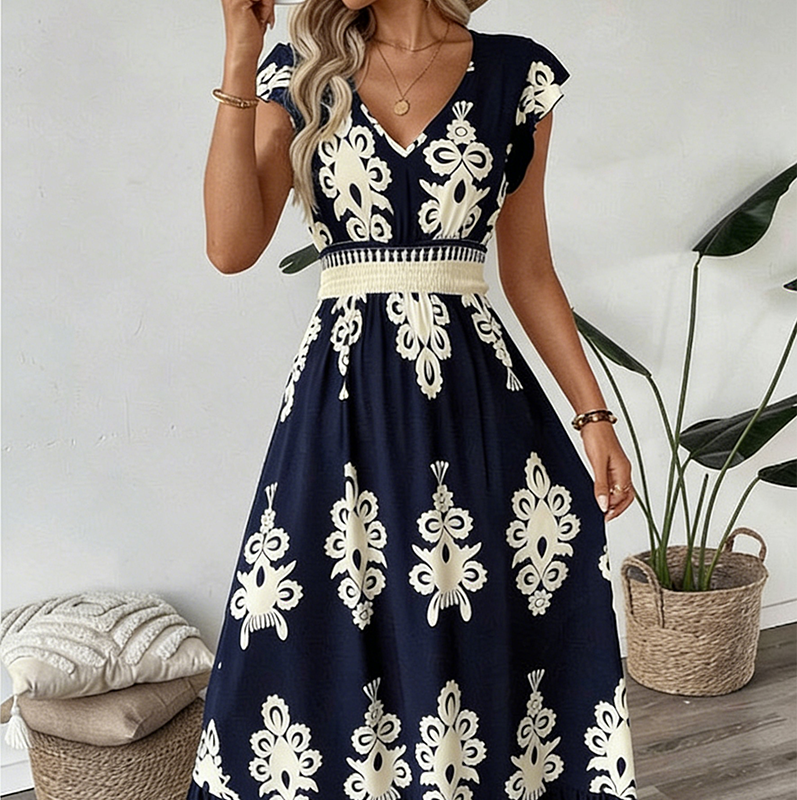 Valentina - Vestido Largo Fluido con Cuello en V – detalle 22 – Lena Rodríguez