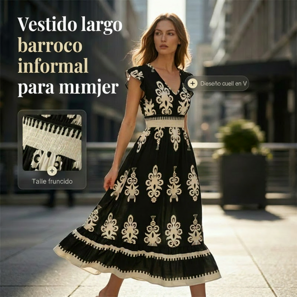 Valentina - Vestido Largo Fluido con Cuello en V – Lena Rodríguez