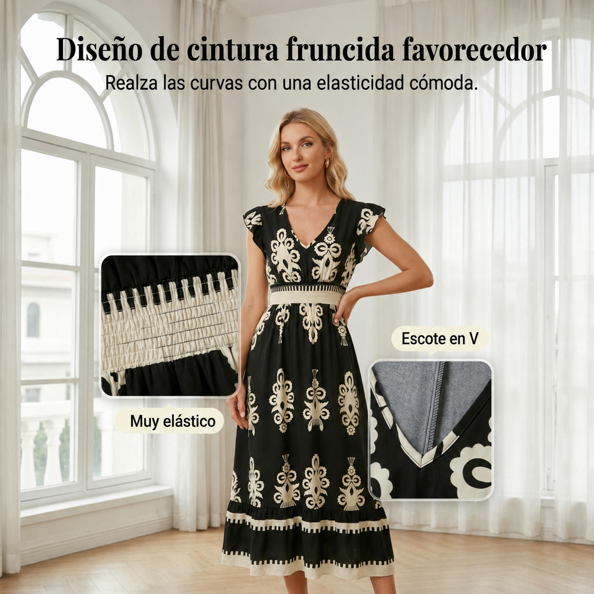 Valentina - Vestido Largo Fluido con Cuello en V, vista 2 – Lena Rodríguez