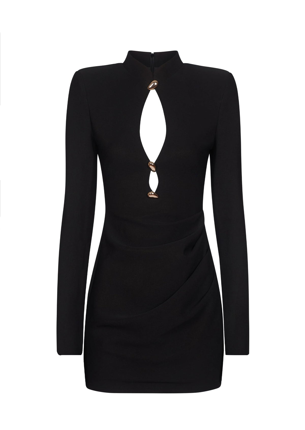 Yara - Vestido Negro Ajustado con Ribetes Dorados, vista 3 – Lena Rodríguez
